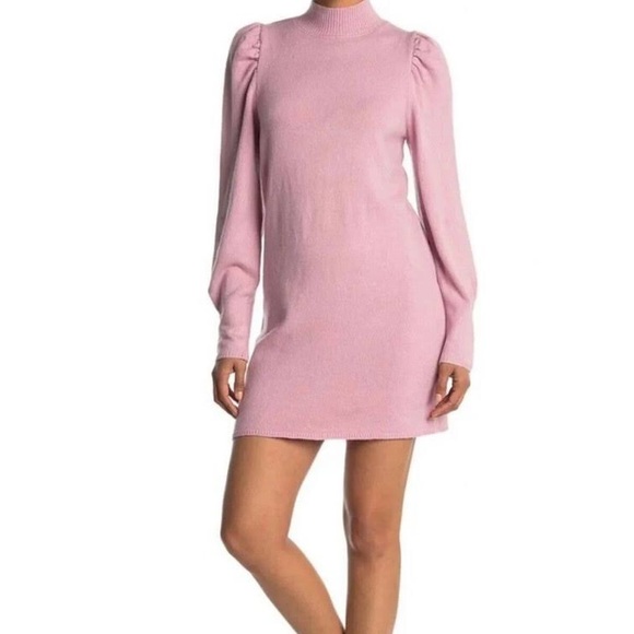Wayf Pink Lola Puff Sleeve Sweater Mock Neck Dress - Picture 1 of 14